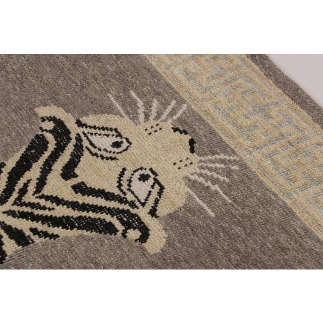 Traditional Rug & Kilim’s Distressed Tiger Rug in Taupe-Brown With Beige and Black Pictorial For Sale - Image 3 of 9