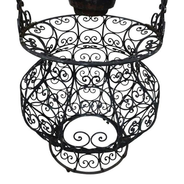 Antique 99" Black Painted Metal Wishing Well With Cast Iron Planter C1920 For Sale - Image 4 of 9