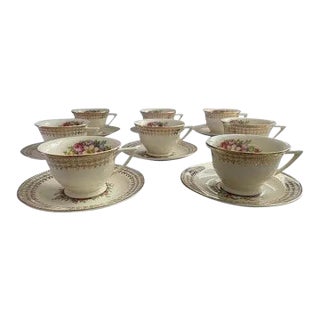 Vintage 22 Karat Gold Tea/Coffee Cup & Saucer- 8 Sets For Sale
