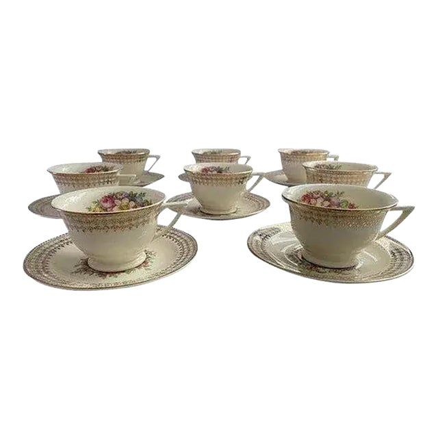 Vintage 22 Karat Gold Tea/Coffee Cup & Saucer- 8 Sets For Sale