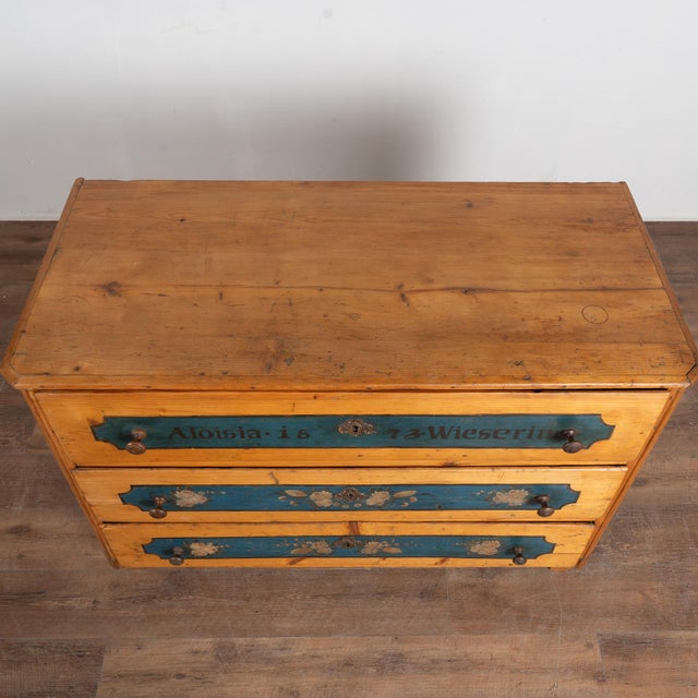 19th Century Pine 3-Drawer Chest With Original Painted Decoration, Dated 1873 For Sale - Image 4 of 16