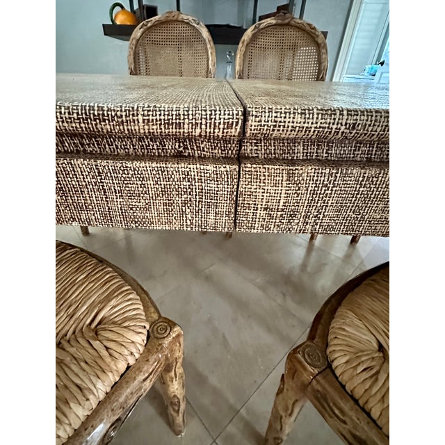 Beige 1970s Harrison Van Horn Natural Grasscloth Dining Table With 2 Leaf Extensions For Sale - Image 8 of 12