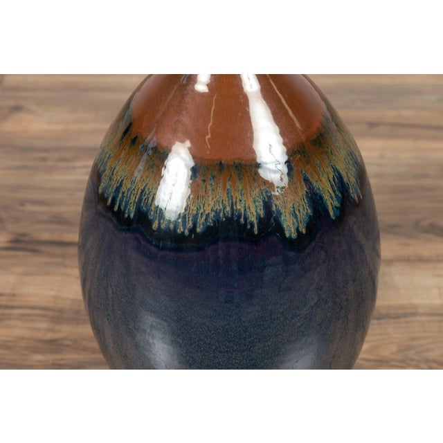 Vintage Northern Thai Chiang Mai Blue and Brown Vase from the Prem Collection For Sale - Image 11 of 13