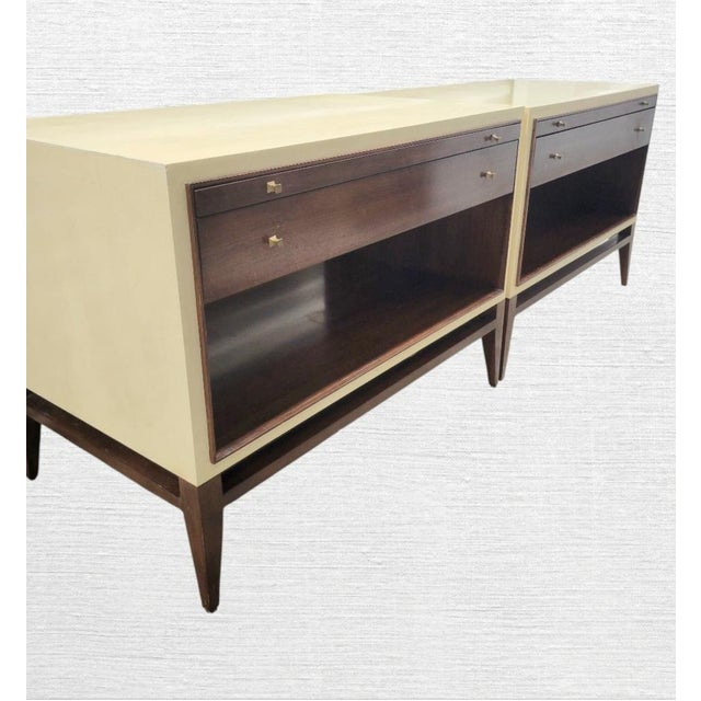 Barbara Barry Barbara Barry for Henredon Mid Century Modern Style Parchment Walnut Oversized Nightstands- A Pair For Sale - Image 4 of 16