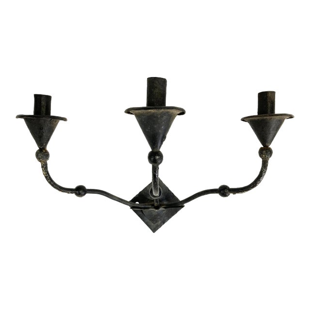 Vintage Iron Giacometti Style Wall Candelabra For Sale
