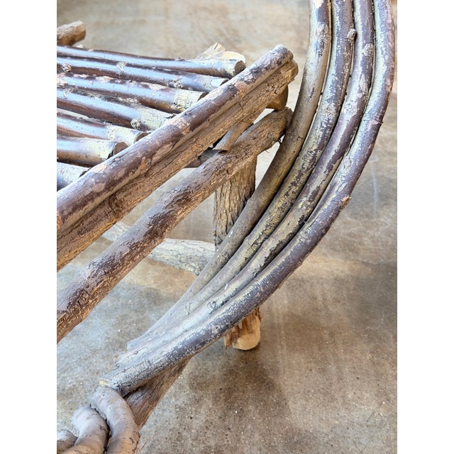 Vintage Rustic Bentwood Twig Hoop Back Armchair With Green Cushion For Sale - Image 9 of 9