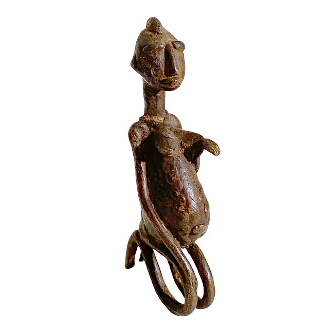 Bronze Vintage African Dogon Bronze Maternity Figure of a Seating Female Mali 5.25" H For Sale - Image 8 of 8