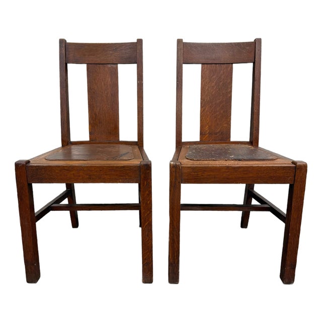 Antique Michigan Chair Company Arts & Crafts Mission Dining Chairs - Pair For Sale
