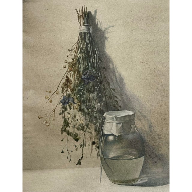 This listing is for a Vintage Amazing Vintage Original Gouache On Paper Painting, Wild Flowers and Water Jar as pictured....