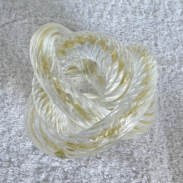 Hand Blown Murano Style Glass Ribbed and Twisted "Love Knot" Sculpture
