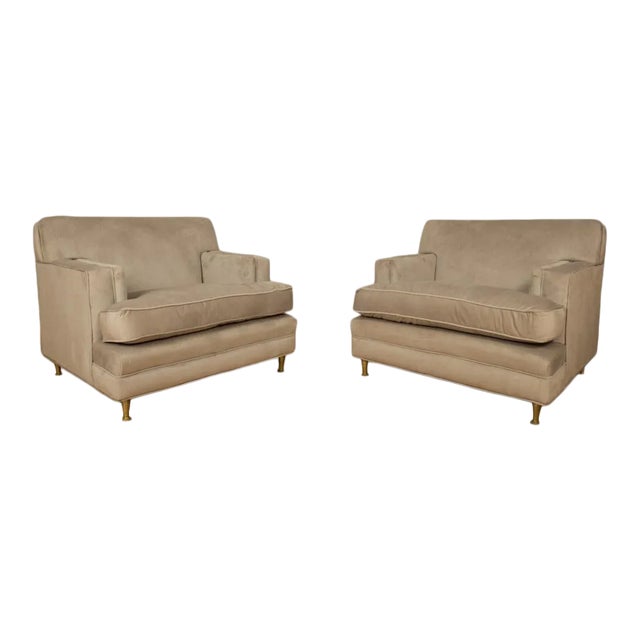 1950s Mid Century Italian Bronze Leg Oversized Club Chairs - a Pair For Sale