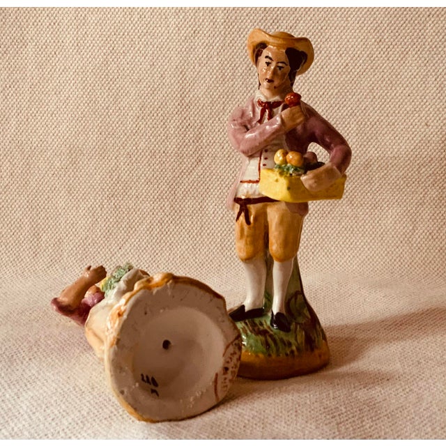 Enchanting Pair of C1900 Staffordshire Lovers - Hand-Painted Clay Figures For Sale - Image 6 of 12