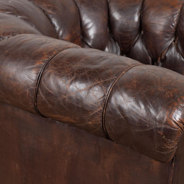 Pair of Vintage Brown Leather Chesterfield Club Chairs From Denmark For Sale - Image 6 of 14