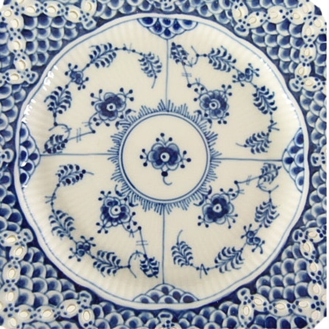 Vintage Royal Copenhagen Blue Fluted Double Full Lace Hexagonal Plate No. 1094 First Quality 1975 to 1979 For Sale In Atlanta - Image 6 of 11