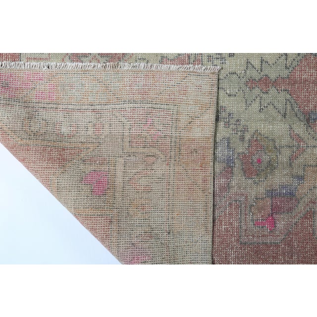 Raspberry Pink Vintage Turkish Oushak Rug – Soft Earth Tones With Tribal Medallion Design - 4' 3'' X 7' 5'' For Sale - Image 8 of 11