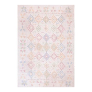 1930s Multicolor Diamond Antique Indian Cotton Dhurrie Carpet 6' X 9' Flatweave Rug For Sale