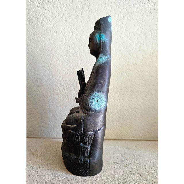 Mid 19th Century 19th Century Chinese Bronze Seated Guanyin With Mark, Qing Dynasty For Sale - Image 5 of 12