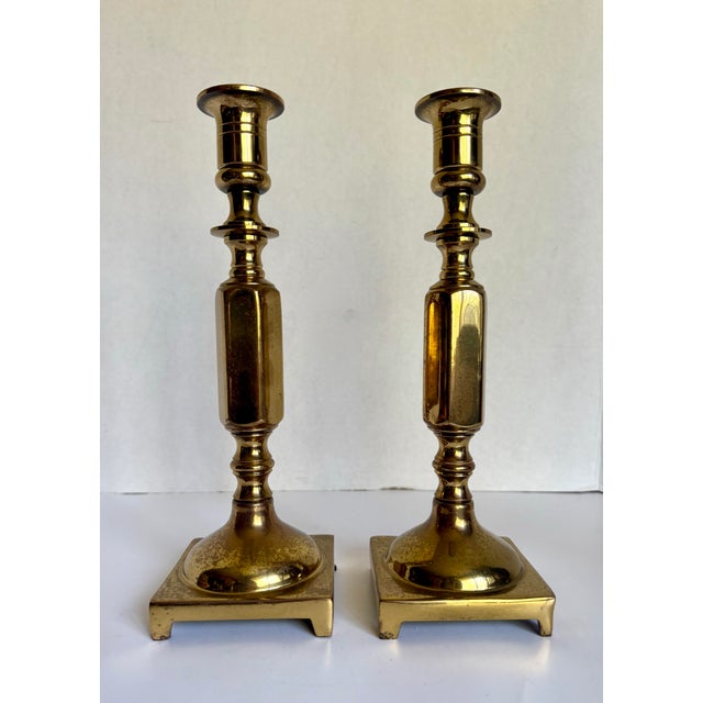 Pair of Vintage American Solid Brass Neoclassical Candlestick Holders For Sale In Los Angeles - Image 6 of 10