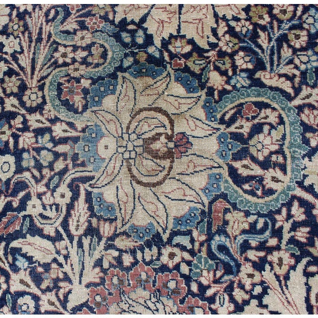 Navy Blue Antique Persian Fine Tabriz Rug With All-Over Large Scale Flowers For Sale - Image 9 of 12