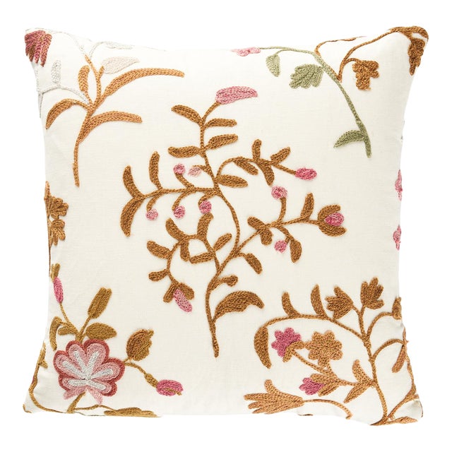 Schumacher Raleigh Crewel Embroidery 14" Pillow B in Autumn For Sale