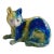 Mid Century Italian Majolica Blue, Green, Yellow Ceramic Cat For Sale