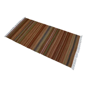 1980s Traditional Brown Striped Kilim
