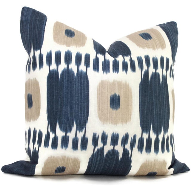 Schumacher Kandira Blue Tan Ikat Pillow Cover | Chairish