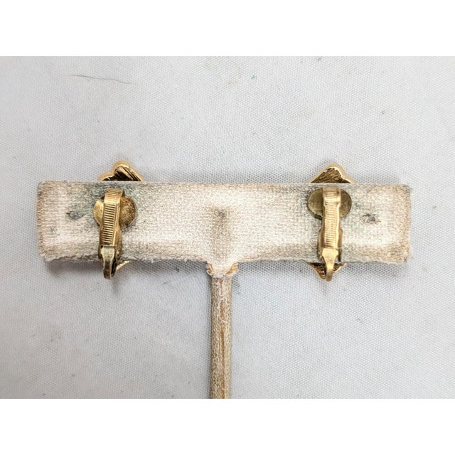 Vintage 1980s Signed Trifari Goldtone Faux-Ruby & Clear Rhinestone Clip Earrings-2 Pieces For Sale In Philadelphia - Image 6 of 7