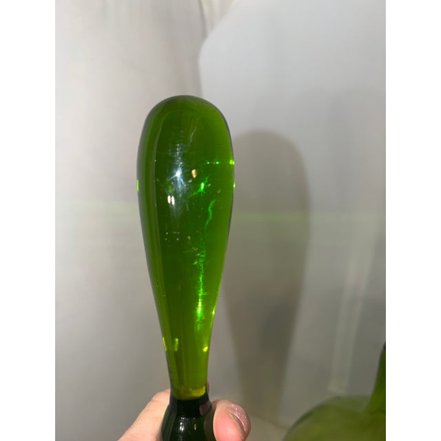 Mid-Century Modern Rare 1969 XL Extra Large Olive Green Blenko #6951 W/Label Handblown Glass Decanter With Stopper Bottle For Sale - Image 3 of 11