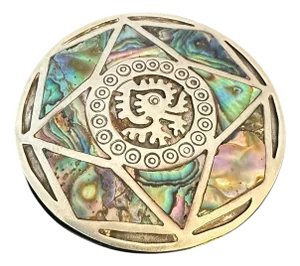 Vintage Taxco 925 Sterling Silver Abalone Shell Brooch Pendant Ozomatli Made in Mexico
