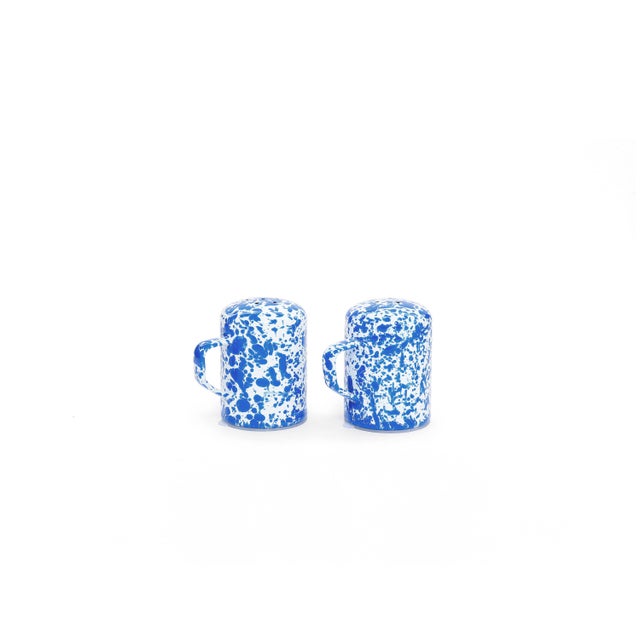 American Crow Canyon Home Splatterware Blue & White Marble Salt & Pepper Shaker - A Pair For Sale - Image 3 of 4