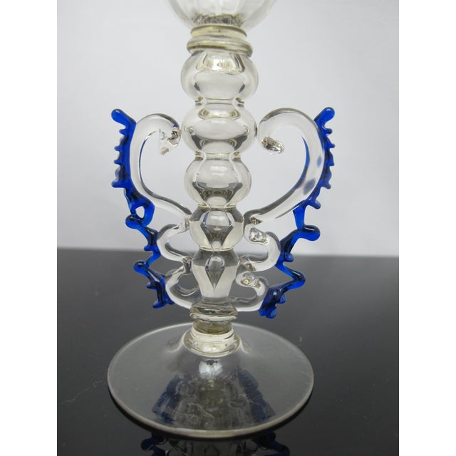 Venetian Hand Blown Art Glass Decorative Tipetto Wine Goblet With Blue Wings For Sale - Image 4 of 8