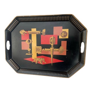 1960s Mid-Century Modern Metal Tole Large Decorative Tray For Sale