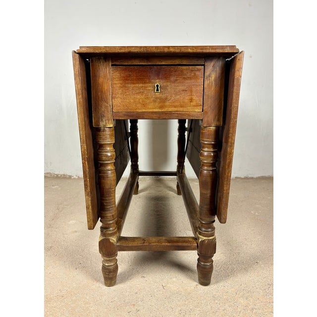 20th Century Spanish Wooden Drop-Leaf Dining Table, 1910 For Sale - Image 11 of 14