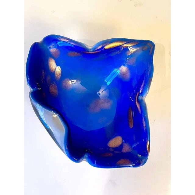 Blue Italian Sommerso Murano Glass Bowl Ashtray in Brilliant Blue with Gold Flecks For Sale - Image 8 of 12