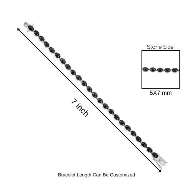 Natural Black Star Smooth Cabochon Gemstone Tennis Bracelet in 925 Silver For Sale - Image 11 of 13