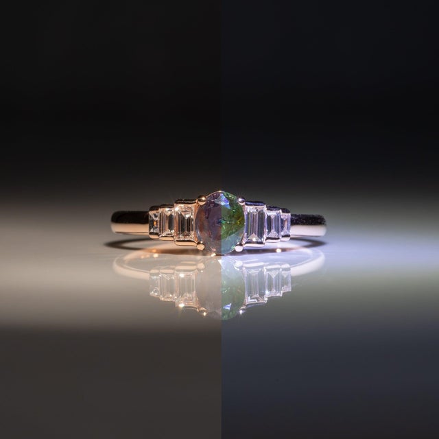 Natural Alexandrite Ring With Earth-Mined Diamond Accents: Solid 14k Gold, 6x4mm, Size 6.75 For Sale In Columbus - Image 6 of 12