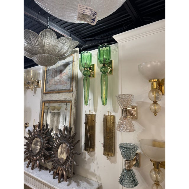 Pair of Murano Apple Green Torch Sconces For Sale In Dallas - Image 6 of 6