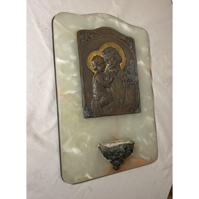 Large Antique Tschudin Religious Catholic Onyx Stone Bronze Wall Font Plaque For Sale - Image 4 of 12