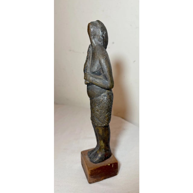 Native American Antique Folk Art Native American Indian Lady Bronze Wood Statue Sculpture Figure For Sale - Image 3 of 12