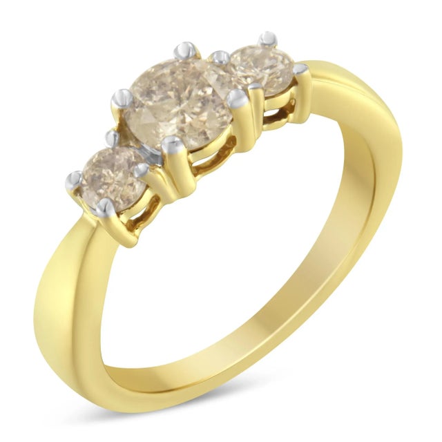 10K Yellow Gold Three Stone Diamond Band Ring (1.00 cttw, J-K Color, I2-I3 Clarity), Size 6.25 For Sale - Image 4 of 8