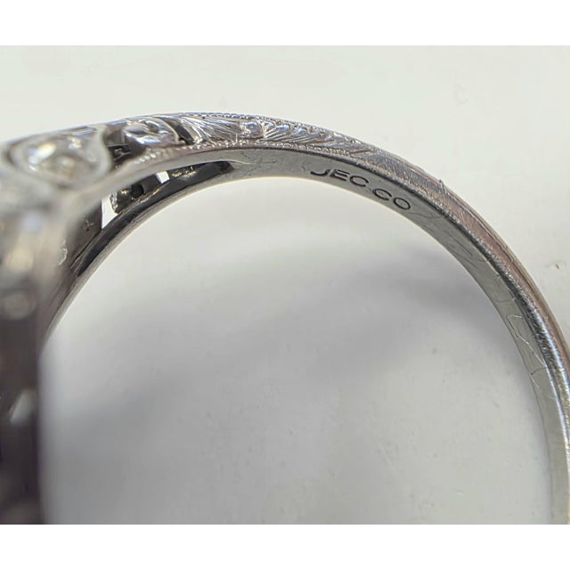 Early 20th Century Early 20th Century J.E. Caldwell Sapphire & 1.10ct Old European Cut Diamond Art Deco Platinum Ring, Size 5 For Sale - Image 5 of 6