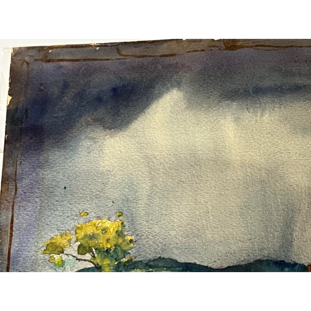 Vintage Framed Watercolor Stormy Farm Landscape For Sale - Image 10 of 11