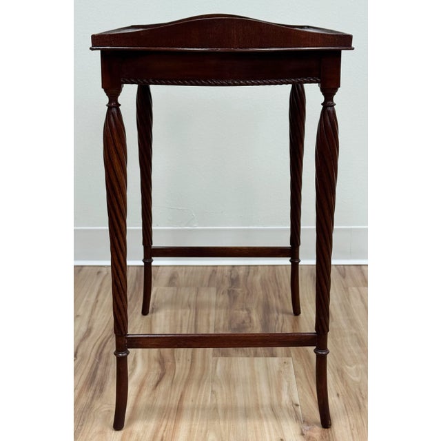 Wood Antique Leather Inset Top Carved Wood Tea Table For Sale - Image 7 of 12
