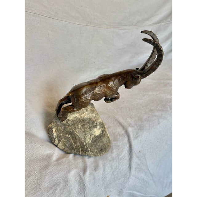 20th Century French Charles Reussner Bronze Ibex Sculpture For Sale - Image 9 of 12
