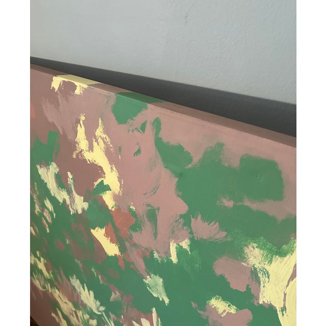 Textile Late 20th Century Extra Large Green, Yellow, and Mauve Abstract Painting on Canvas #2 For Sale - Image 7 of 8