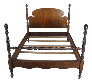 Antique Early American Colonial Style Mahogany 4 Post Acorn Finial Full Size Bed