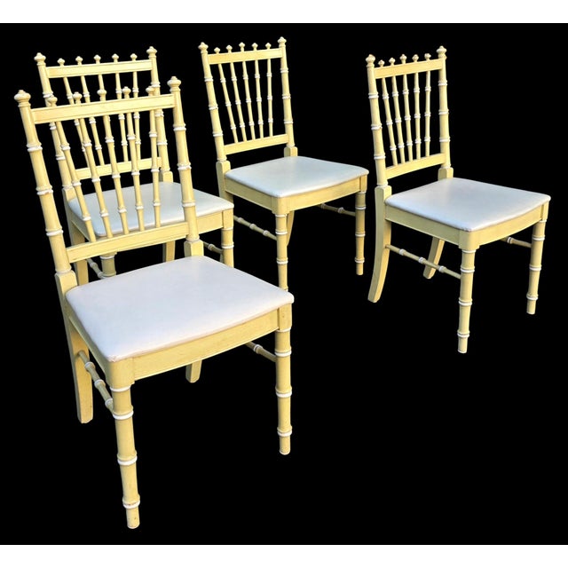 Thomasville Hollywood Regency Faux Bamboo Octagonal Dining Table and Four Side Chairs in Ivory Lacquer, Circa 1980 For Sale In Washington DC - Image 6 of 12