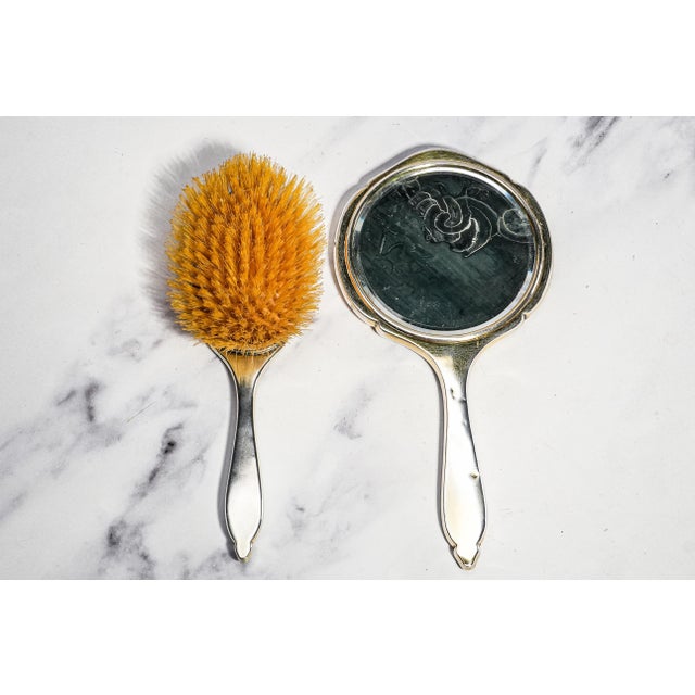 Amazing Antique Guilloche Enamel Sterling Silver Mirror & Brush Set Boxed London 1930 Art Deco Luxury For Sale - Image 17 of 17