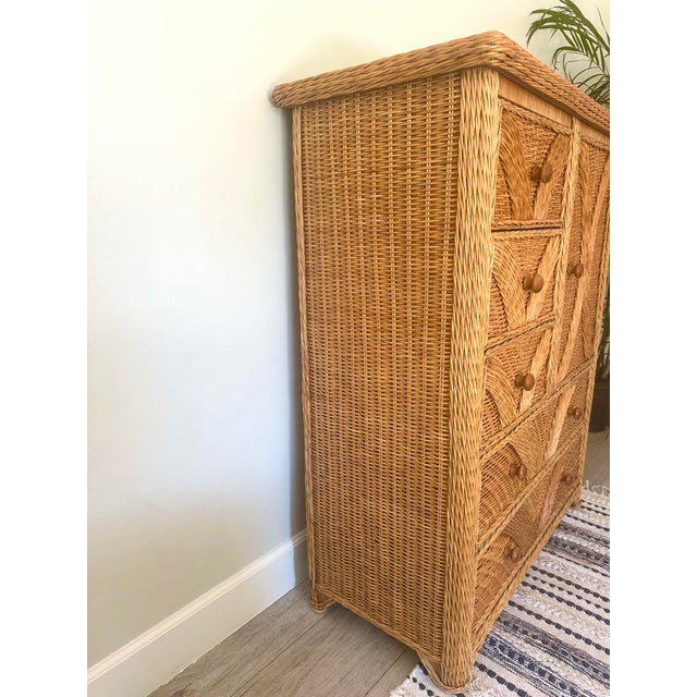 Hollywood Regency Vintage Tall Wicker Chest of Drawers For Sale - Image 3 of 7